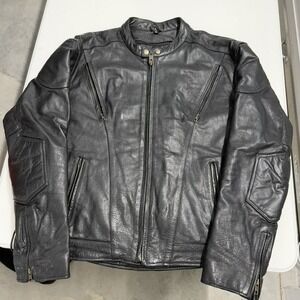 Mens Xelement Black Leather Motorcycle Jacket Padded Moto Biker Cafe Racer